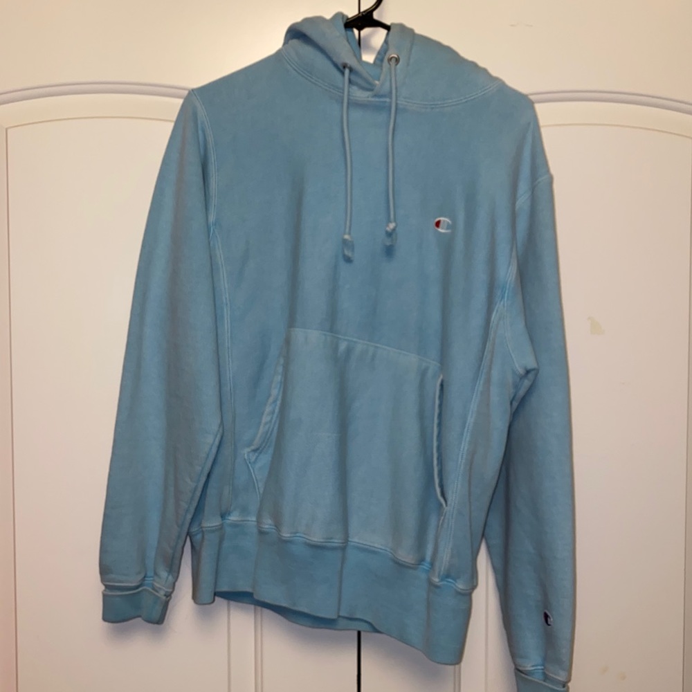 baby blue reverse weave champion hoodie